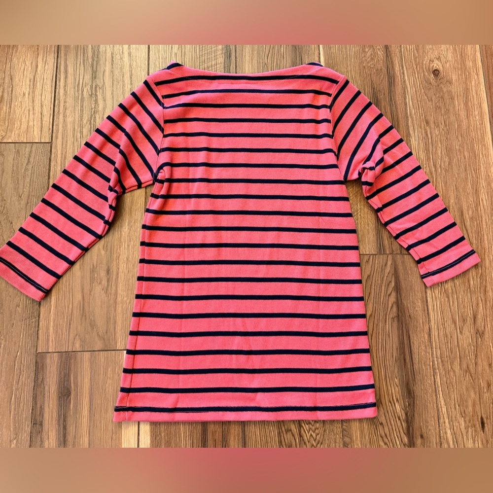 L.L. Bean Coral and Navy Striped Knit Top - Picture 2 of 4